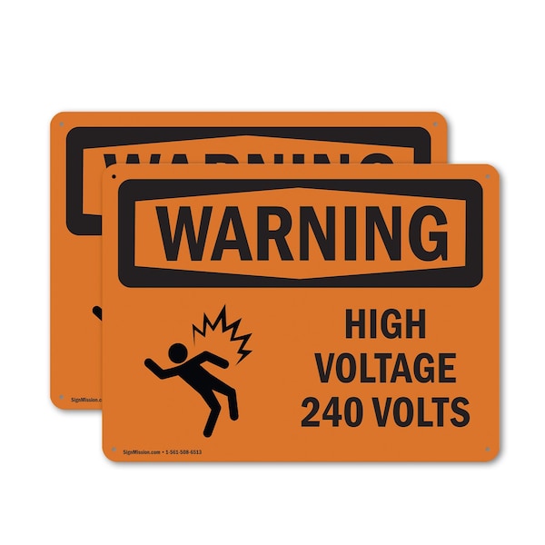 Signmission High Voltage 240 Volts With Symbol OSHA Warning Sign, Plastic, 14in W x 10in L, 2PK OS-2PACK-WS-P-1014-L-12175 - main